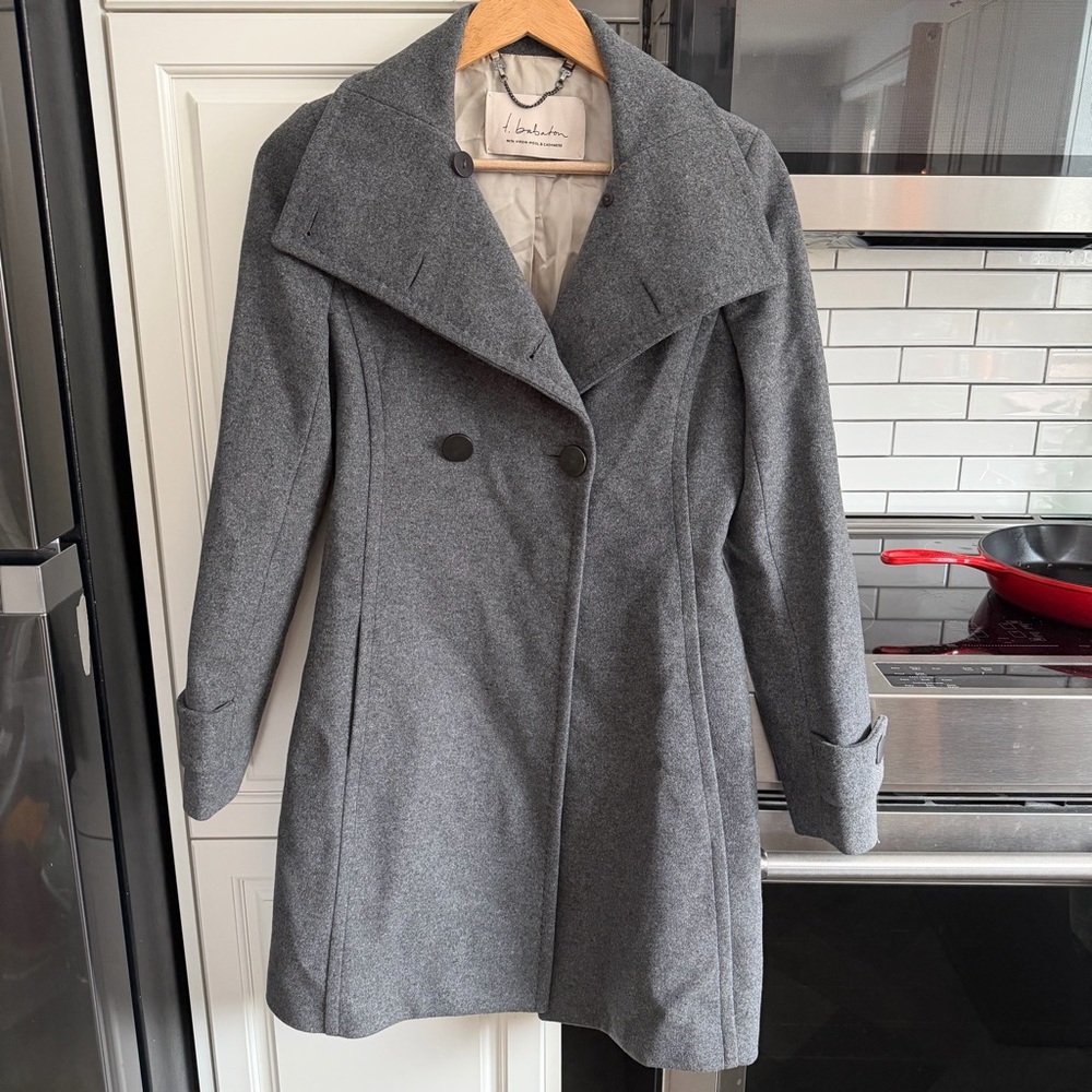 Aritzia t. Babaton Charcoal Wool Cashmere Blend Double-Breasted Pea Coat